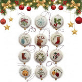 Embroidery Christmas Ornament Kits, with DIY Material Package, DIY Needlepoint Starter Set with Easy Instructions for Adults Beginners-12PCS