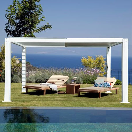 Domi Outdoor Living Louvered Pergola 10x13FT, Aluminum Outdoor Pergola with 2 Independently Adjustable Louver Roof, Full Aluminum Structure, White domi outdoor living