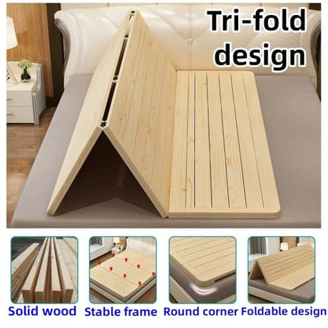 Hveqohls Tri-Fold Bed Board, Wood Bed Frame, Wood Slatted Bed Plate, Pallet Bed Frame, Floor Futon Mattress for Bedroom, Living Room(59.1 * 74.8in) Hveqohls