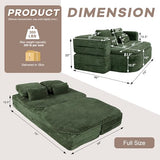 IZLKQC 75'' Folding Sleeper Sofa Bed, Convertible Memory Foam Boneless Couch, Foldable Full Size Guest Bed, Modern 2-in-1 Futon Floor Sleeper Sofa with 4 Pillows and Blanket (Corduroy, Green) IZLKQC