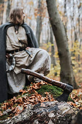Norse Tradesman 14" Viking Throwing Axe - Fully Sharpened Norse Hand-Axe - Carbon Steel Axe Head with Premium Leather Cross-Stitch Norse Tradesman