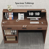 ANGRYWIN Reception Desk with Counter, Front Desk with 3 Drawers and Storage Cabinet, 47 inch Modern Retail Counter with Cable Grommet for Checkout, Barber, Beauty Salon, Home Office ANGRYWIN