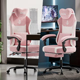 SUKIDA Plush Fabric Gaming Executive Office Chair, Ergonomic High-Back Computer Desk Chair with Large Adjustable Lumbar Support, Headrest and Linked Armrests for Long Hours Sitting Task Chair, Pink SUKIDA