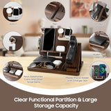 Roylvan Multifunctional Wooden Gun Rack, Durable Nightstand Organizer with Pistol Rack for Phone Wallet Ring Key Military Watch Pistol Display Stand Gun Gifts for Men Husband Dad Boyfriend, Dark Brown Roylvan