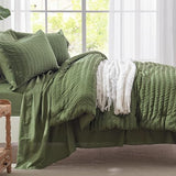 Zzlpp King Size Comforter Set 7 Pieces, Olive Green Seersucker Bed in a Bag with Sheets, All Season Bedding Sets with 1 Comforter, 2 Pillow Shams, 2 Pillowcases, 1 Flat Sheet, 1 Fitted Sheet Zzlpp