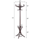 GOFLAME 73" Coat Rack Freestanding, Wooden Coat Tree with 12 Hooks and Umbrella Stand, Entryway Hall Tree, Hat Hanger Organizer, Coat Rack Stand for Coats, Hats, Scarves, Bags, Easy Assembly, Brown GOFLAME