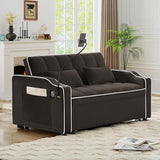 3-in-1 Convertible Loveseat Sleeper Sofa with Cup Holders & Phone Holder, Futon Couch with Pull Out Bed and Adjustable Backrest, Modern Velvet Chaise Lounge for Living Room Bedroom (Brown, 54.7") SLEERWAY