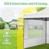 Tangkula 10x10 FT Pop Up Canopy, Outdoor Tent with 3 Sidewalls & Awning, Wheeled Bag, 4 Sandbags, 8 Stake, 4 Ropes, Portable Canopy Tent for Party Picnic Event Beach Camping (White) Tangkula