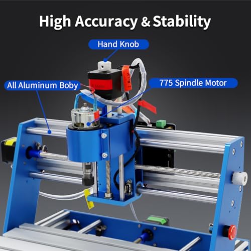 WolfPawn CNC Router Machine 3018 Blue All-Metal for Beginner with Emergency-Stop 3 Axis GRBL Control Engraving Machine Milling Carving for Wood Acrylic MDF PVC Plastic, 300X180X60mm (775Motor - WoodArtSupply