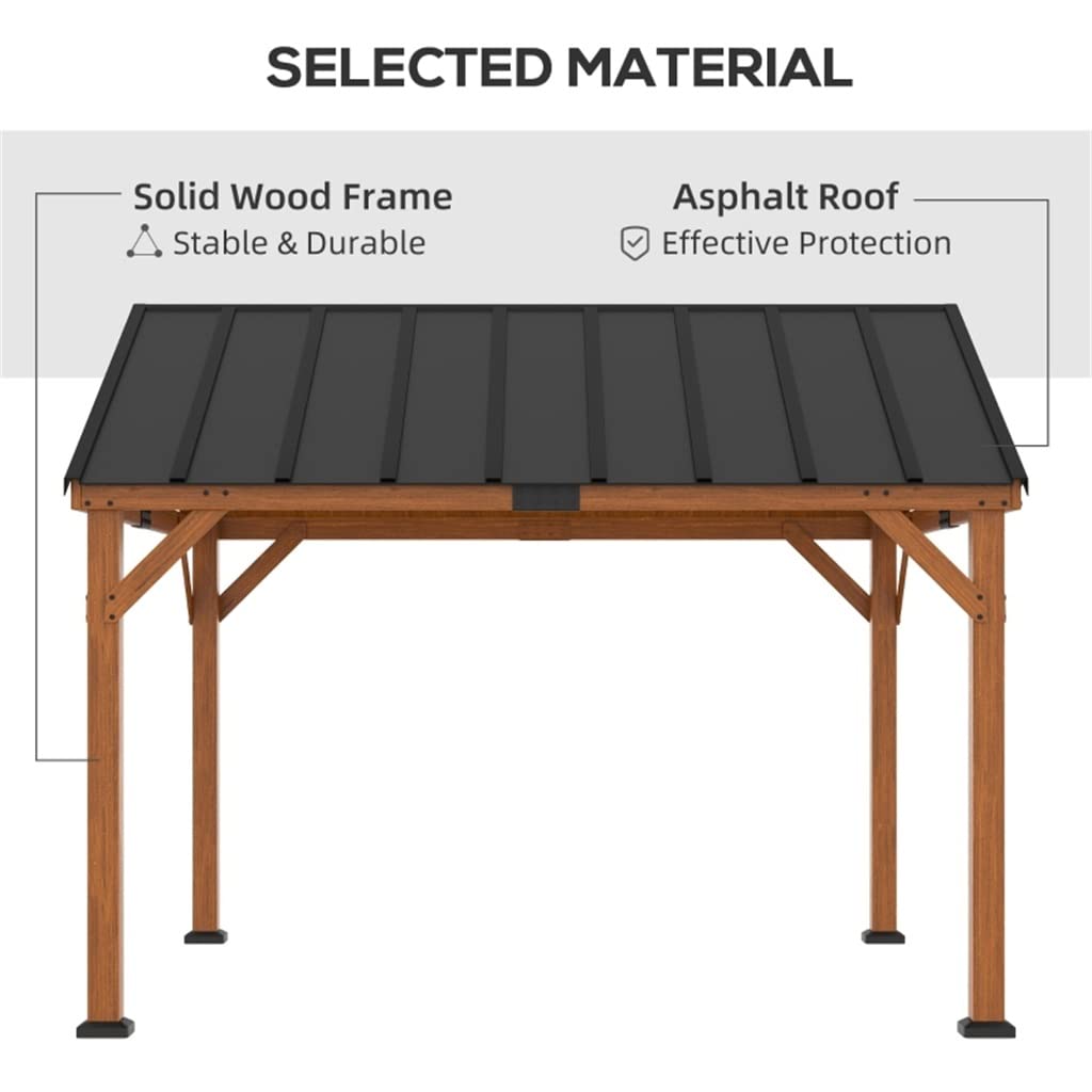 FANCUF 12' x 11' Hardtop Gazebo with Wood Frame and Waterproof Asphalt roof, Gazebo Canopy for Garden, Patio, Backyard