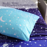 JSD Gradient Blue Moon Stars Kids Sheet Set Twin Size, 3 Piece Space Theme Microfiber Sheets Deep Pocket JSD