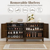 Morwdxef Shoe Cabinet with Slatted Doors, 4-Tier Freestanding Shoe Cabinet Storage for Entryway, Narrow Entryway Shoe Organizer Cabinets with Shelves (Walnut, 31.5" Wide) Morwdxef