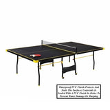 Black Yellow Folding Rolling Table Tennis Table Indoor Ping Pong Table with 2 Paddles 2 Balls 1 Net and Post Set 4 Wheels for Easy Movement Perfect Christmas New Year Holiday Season Gifts WoodArtSupply