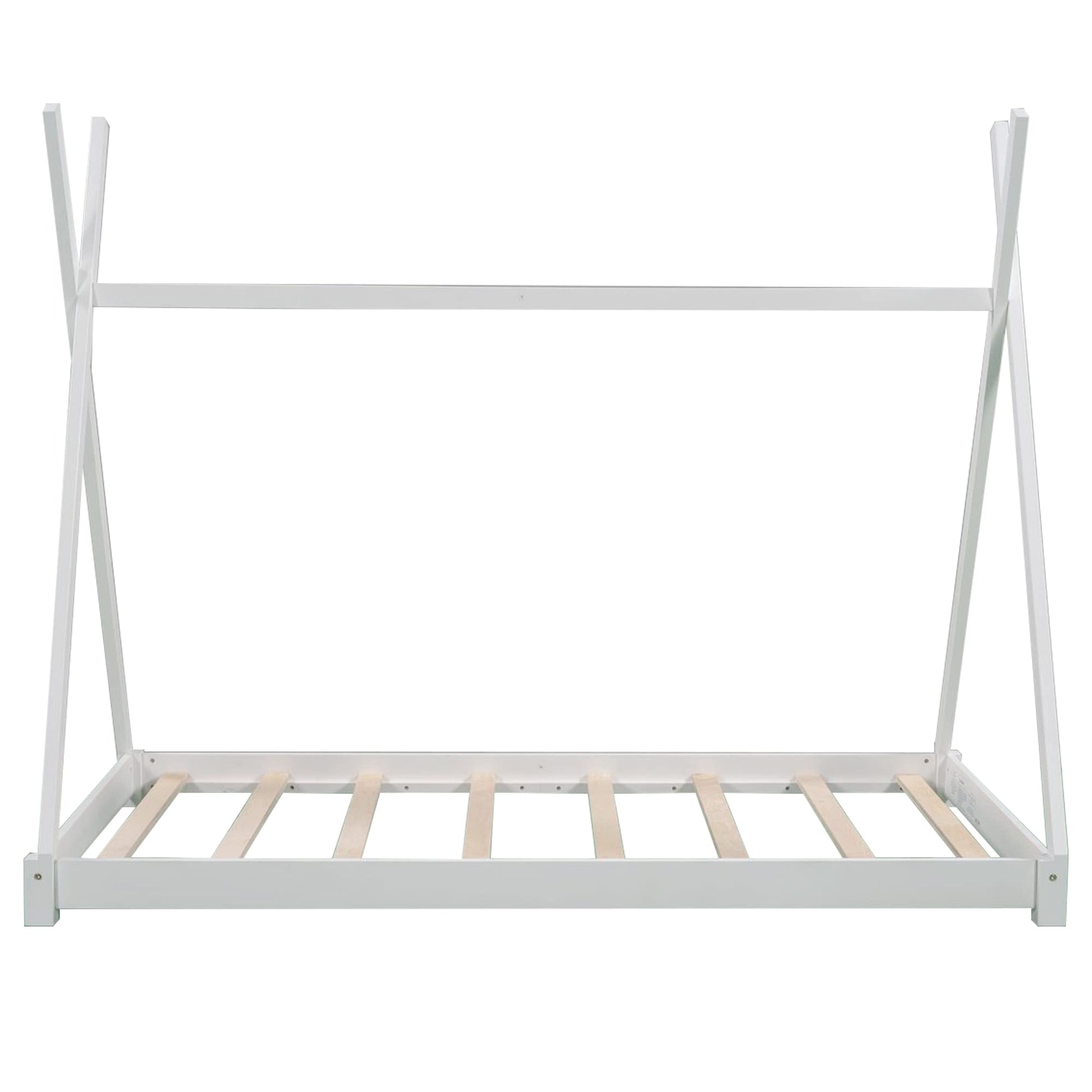 Bellemave Twin Montessori Floor Bed Frame - Sturdy White Bed with Triangle Structure for Kids - WoodArtSupply