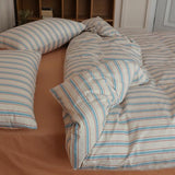 Blue Striped Duvet Cover Set Full 100% Cotton Retro Stripes Pattern 3 Pieces Bedding Set Blue Brown Striped Comforter Cover Minimalist Soft Breathable Duvet Cover with Zipper Closure & Corner Ties LifeTB
