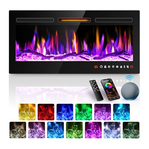 Riseon 36''Smart WiFi Electric Fireplace Heater,Recessed and Wall Mounted Freestanding Linear Fireplace,Ultra-Thin Wall Fireplace with 13 Adjustable Flame Color & 5 Brightness,Remote Control,1500/750W Riseon
