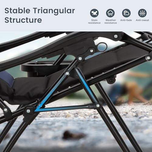PHI VILLA Zero Gravity Chair Set of 2, Padded Anti Gravity Recliner, Oversized 28" Wide Seat, Foldable Patio Lounger with Armrest & Cup Holder, Supports 400 LBS (Blue Black) PHI VILLA