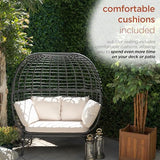 Alpine Corporation MHQ130 Indoor/Outdoor Double Seat Egg Chair w/Cushions, Versatile Patio & Sun Room Seating, 57" H, Black Alpine Corporation