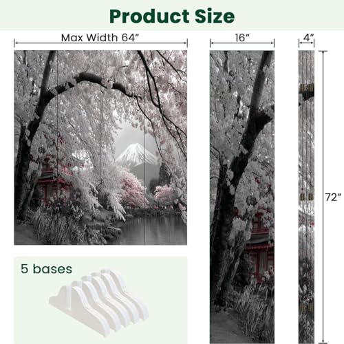 Large 4 Panels Folding Screen Room Divider Japanese Pink Cherry Blossom Mount Pictures Blossoms Pagoda Calm Boho Divider for Room Separation Portable Privacy Partition Screen Indoor VETEB
