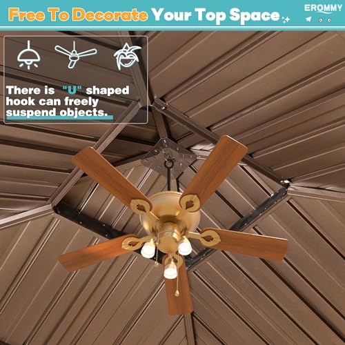 EROMMY 10' x 10' Hardtop Gazebo, Galvanized Steel Double Roof Gazebo with Aluminum Frame, Permanent Outdoor Metal Pavilion with Curtain and Netting for Patio, Lawn and Garden EROMMY