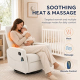 HRVEOCEI Small Recliners for Small Spaces, Manual White Recliner Rocking Chair for Nursery, Velvet Swivel Glider Recliner with Heat and Massage, Side Pockets, Living Room Bedroom (Light White)