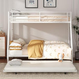 Shintenchi Twin Over Full Size Bunk Bed with Trundle, Heavy-Duty Metal Frame, 2 Ladders & Full-Length Guardrail, Space-Saving Sleep Solution for Kids/Teens/Adults, White Shintenchi