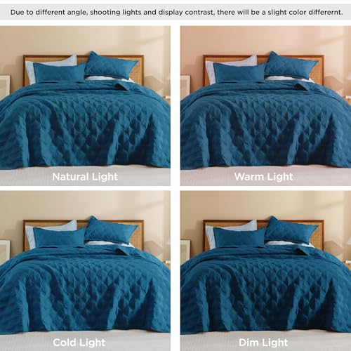 Litanika King Size Quilt Bedding Set - Teal Lightweight Comforter Bedspreads & Coverlets Turquoise - Bedding Cover Bed Decor All Season - 3 Pieces (1 Quilt, 2 Pillowcases)
