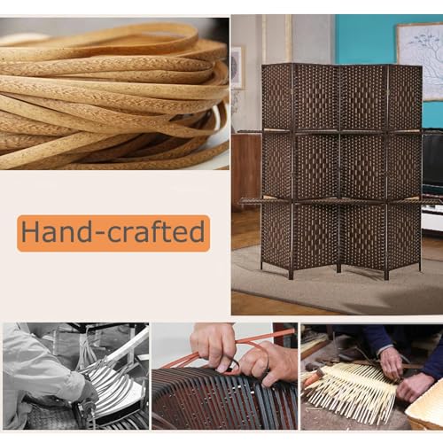 FDW Room Divider 4 Panel Room Screen Divider Wooden Screen Folding Portable Partition Screens Wood with Removable Storage Shelves Color,Brown FDW