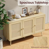 IDEALHOUSE 47.2" Rattan Sideboard Buffet Cabinet with 3 Doors, Boho Storage Cabinet with Adjustable Shelves, Console Table for Living Room, Dining Room, Entryway, Coffee Bar IDEALHOUSE