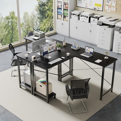 DUMOS L Shaped Desk, Computer Gaming Desks Corner Office Table with CPU Shelf for Home Study Writing Work Station 50 Inch, Black DUMOS
