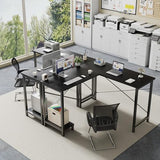 DUMOS L Shaped Desk, Computer Gaming Desks Corner Office Table with CPU Shelf for Home Study Writing Work Station 50 Inch, Black DUMOS