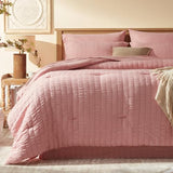 Laojin Balhen Twin Comforter Set 5 Pieces, Pink Seersucker Bed in a Bag Set Twin Size, All Season Luxury Bedding Sets with Comforter, Sheets, Pillowcase & Sham Laojin Balhen