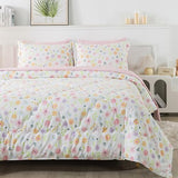 Wajade Floral Comforter Set Bed in A Bag Full Size 7 Piece Botanical Flower Green Leaves Rabbits Bedding Set for Girls (1 Comforter, 1 Flat Sheet, 1 Fitted Sheet, 2 Pillowcase and 2 Pillow Sham) Wajade
