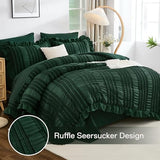 WONGS BEDDING Emerald Green Comforter Set King Size,7 Pieces Ruffle Comforter Set with Sheets,Boho Farmhouse Textured Bed in a Bag 104"×90" WONGS BEDDING