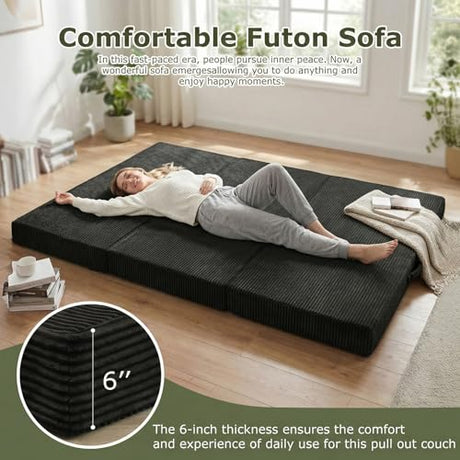 NLDD 5-in-1 Convertible Sofa Bed, Boneless Couch Loveseat Sleeper with Removable Cushions & Washable Cover, Futon Sofa Bed with Handle, Pull Out Couch for Small Spaces, Full Size, Black NLDD
