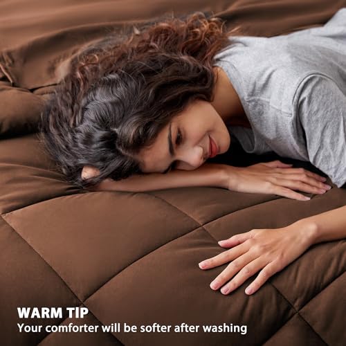 Love's cabin Full Comforter Set Brown, 7 Pieces Full Bed in a Bag, All Season Bedding Sets with 1 Comforter, 1 Flat Sheet, 1 Fitted Sheet, 2 Pillowcase and 2 Pillow Sham