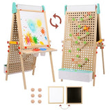 WINGYZ Kids Easel Wooden Marble Run for Kids 3-7, 4-in-1 Toddler Art Easel for Kids 2-4 Painting Station Stand Drawing, Double-Sided 6 Heights Black Chalkboard Magnetic Whiteboard Paper Roll Holder wingyz