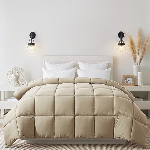 Cosybay Down Alternative Comforter (Beige, Full) - All Season Soft Quilted Full Size Bed Comforter - Duvet Insert with Corner Tabs -Winter Summer Warm Fluffy, 82x86 inches Cosybay