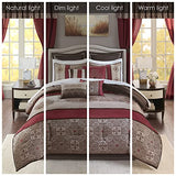 Madison Park Essentials Delaney 24-Piece Room In A Bag Comforter Set-Satin Jacquard, All Season Luxury Bedding, Sheets, decorative pillows and Curtains, Valance, King(104"x92"), Medallion Red Madison Park