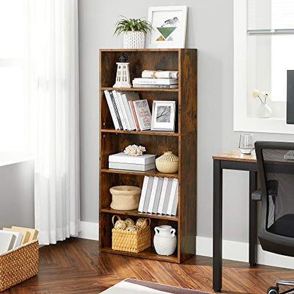 VASAGLE 5-Tier Adjustable Bookshelf in Rustic Brown - Stylish Floor Standing Unit - WoodArtSupply