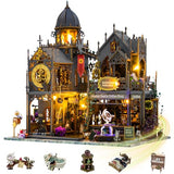 Mostop DIY Miniature House Kit: 3D Wooden Puzzle for Adults Miniature Kit, Magic Castle Tiny Model Dollhouse Kit with LED Light, Mini House Building for Adults & Teens, Creative Crafts for Women