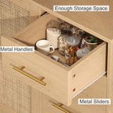 Rovaurx 70.9" Kitchen Pantry Cabinet with Microwave Shelf, Rattan Kitchen Hutch Cabinet with Charging Station, Tall Floor Cupboard Cabinet with Drawers and Doors, Natural KBG002ME Rovaurx