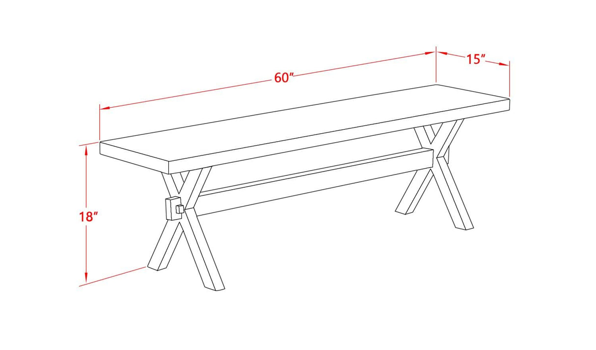 East West Furniture X-Style Mid Century Modern Dining Bench with Solid Wood Seat, 60x15x18 Inch, XB076 East West Furniture