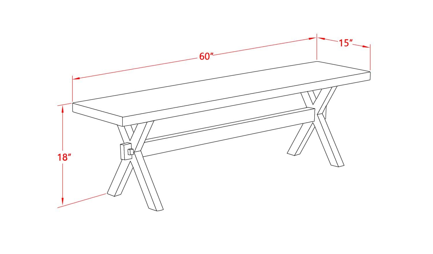 East West Furniture X-Style Mid Century Modern Dining Bench with Solid Wood Seat, 60x15x18 Inch, XB076 - WoodArtSupply