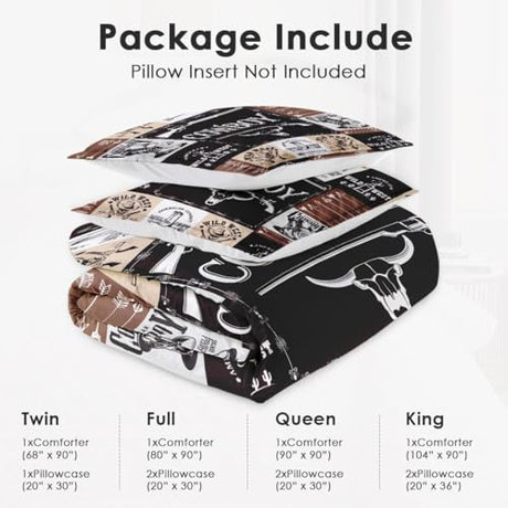 WeCozy Full Size Comforter Set with 2 Pillowcases, Country Retro Animal Soft 3 Pcs Bedding for Kids and Adults, Vintage Cowboy Western Comforter Set for Bedroom Bed Decor WeCozy