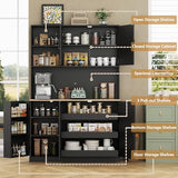 71" Tall kitchen Pantry Storage Cabinet, Modern Kitchen Hutch with 3 Pull-out Drawers, Kitchen Pantries with Microwave Stand & Door Shelf, Food Pantry with Adjustable Shelves for Dining Room (Black) Gyfimoie