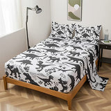 lishjekee Dinosaur Sheet Set Full for Boys 4 Pieces Black White Dinosaur Sheets Kids Bedding Set T-Rex Dino Fitted Sheet Animal Bed Set with 1 Flat Sheet 1 Fitted Sheet 2 Pillowcases Home Decor lishjekee