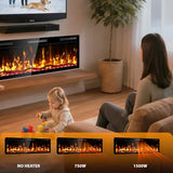 Kucreiheat 50" WiFi Electric Fireplace with Crackling Sound, Smart Linear Recessed & Wall Mount Heater, 750/1500W, App & Remote Control, Log Flame Kucreiheat