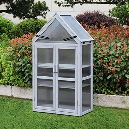 Mini Greenhouse Kit Outdoor, Upgrade Small Green House with Adjustable Shelving, Wood Cold Frame, Plant Stand Cabinet for Indoors Garden Patio