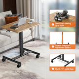 Sweetcrispy Small Mobile Standing Desk, Rolling Laptop Computer Carts, Portable Laptop Desk with Wheels, Adjustable Height Table for Home Office, Rust Brown Sweetcrispy